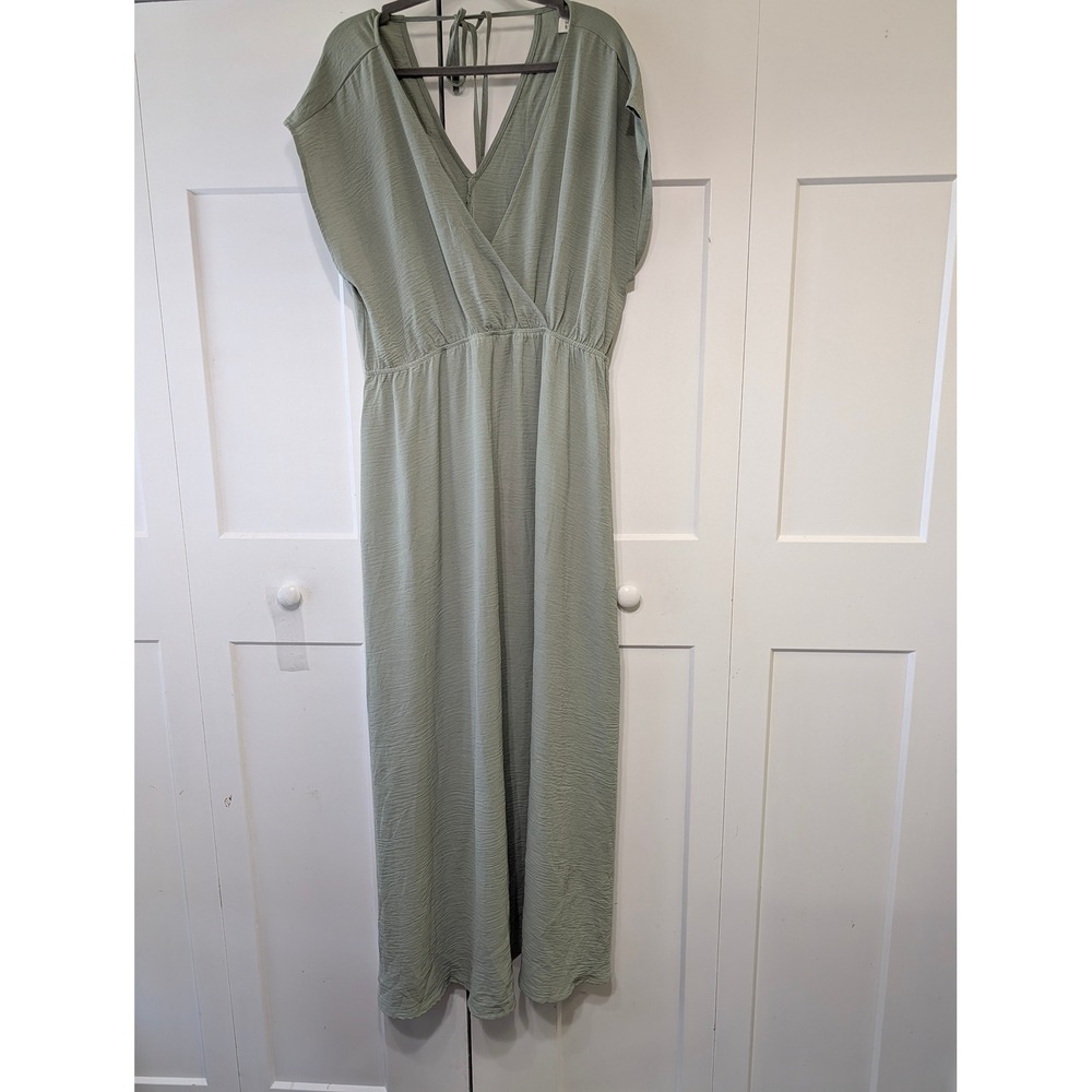 Molly Bracken Sage Green Maxi Dress XL Surplice V-Neck Open Back G978